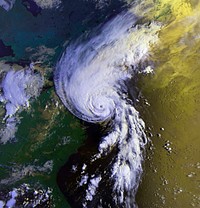 This image shows Hurricane Bob approaching New England on August 19 at 1226 UTC. This image was produced from data from NOAA-10, provided by NOAA.