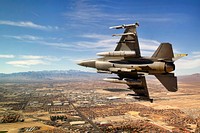 Air Force Capt. Brandon Lavalley breaks right on a final approach over northern Las Vegas during day three of Red Flag 12-2 on Nellis Air Force Base, Nev., Jan. 25, 2012. Lavalley is a pilot assigned to the 4th Fighter Squadron. Coalition partners from South Korea and Saudi Arabia participated in the joint training exercise.