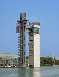 Tower and pavilion of the Navigation, World expo 1992, Guadalquivir river, Séville, Spain