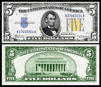 The North Africa series of U.S. Silver Certificates ($1, $5, and $10) were issued to the United States Armed Forces in Europe and North Africa during World War II. They are distinct with a bright yellow treasury seal. If the U.S. forces had been defeated, all currency with the yellow treasury seal would have been demonetized.