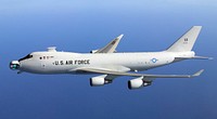 YAL-1A Airborne Laser in flight with the mirror unstowed.