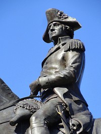 George Washington statue in the Boston Public Garden, Boston, Massachusetts, USA. Sculptor: Thomas Ball. This artwork is now in the public domain because the artist died more than 70 years ago.