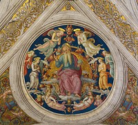 God the Father with Angels, medallion, ceiling of the Stanza dell'Incendio di Borgo, Vatican City