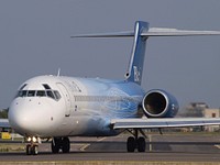 A Blue1 Boeing 717-2CM aircraft (OH-BLG) at Amsterdam Airport Schiphol (IATA: AMS, ICAO: EHAM), the Netherlands.