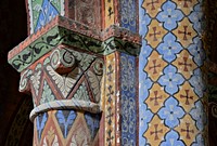 Pillars and capital with foliages, painted during the 19th century by Pierre-Amédée Brouillet, romanesque church of Civray, Vienne, France.