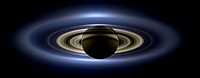 On July 19, 2013, in an event celebrated the world over, NASA's Cassini spacecraft slipped into Saturn's shadow and turned to image the planet, seven of its moons, its inner rings -- and, in the background, our home planet, Earth.With the sun's powerful and potentially damaging rays eclipsed by Saturn itself, Cassini's onboard cameras were able to take advantage of this unique viewing geometry. They acquired a panoramic mosaic of the Saturn system that allows scientists to see details in the rings and throughout the system as they are backlit by the sun. This mosaic is special as it marks the third time our home planet was imaged from the outer solar system; the second time it was imaged by Cassini from Saturn's orbit; and the first time ever that inhabitants of Earth were made aware in advance that their photo would be taken from such a great distance.With both Cassini's wide-angle and narrow-angle cameras aimed at Saturn, Cassini was able to capture 323 images in just over four hours. This final mosaic uses 141 of those wide-angle images. Images taken using the red, green and blue spectral filters of the wide-angle camera were combined and mosaicked together to create this natural-color view. A brightened version with contrast and color enhanced (Figure 1), a version with just the planets annotated (Figure 2), and an annotated version (Figure 3) are shown above.This image spans about 404,880 miles (651,591 kilometers) across.The outermost ring shown here is Saturn's E ring, the core of which is situated about 149,000 miles (240,000 kilometers) from Saturn. The geysers erupting from the south polar terrain of the moon Enceladus supply the fine icy particles that comprise the E ring; diffraction by sunlight gives the ring its blue color. Enceladus (313 miles, or 504 kilometers, across) and the extended plume formed by its jets are visible, embedded in the E ring on the left side of the mosaic.At the 12 o'clock position and a bit inward from the E ring lies the barely discernible ring created by the tiny, Cassini-discovered moon, Pallene (3 miles, or 4 kilometers, across). (For more on structures like Pallene's ring, see PIA08328). The next narrow and easily seen ring inward is the G ring. Interior to the G ring, near the 11 o'clock position, one can barely see the more diffuse ring created by the co-orbital moons, Janus (111 miles, or 179 kilometers, across) and Epimetheus (70 miles, or 113 kilometers, across). Farther inward, we see the very bright F ring closely encircling the main rings of Saturn.Following the outermost E ring counter-clockwise from Enceladus, the moon Tethys (662 miles, or 1,066 kilometers, across) appears as a large yellow orb just outside of the E ring. Tethys is positioned on the illuminated side of Saturn; its icy surface is shining brightly from yellow sunlight reflected by Saturn. Continuing to about the 2 o'clock position is a dark pixel just outside of the G ring; this dark pixel is Saturn's Death Star moon, Mimas (246 miles, or 396 kilometers, across). Mimas appears, upon close inspection, as a very thin crescent because Cassini is looking mostly at its non-illuminated face.The moons Prometheus, Pandora, Janus and Epimetheus are also visible in the mosaic near Saturn's bright narrow F ring. Prometheus (53 miles, or 86 kilometers, across) is visible as a faint black dot just inside the F ring and at the 9 o'clock position. On the opposite side of the rings, just outside the F ring, Pandora (50 miles, or 81 kilometers, across) can be seen as a bright white dot. Pandora and Prometheus are shepherd moons and gravitational interactions between the ring and the moons keep the F ring narrowly confined. At the 11 o'clock position in between the F ring and the G ring, Janus (111 miles, or 179 kilometers, across) appears as a faint black dot. Janus and Prometheus are dark for the same reason Mimas is mostly dark: we are looking at their non-illuminated sides in this mosaic. Midway between the F ring and the G ring, at about the 8 o'clock position, is a single bright pixel, Epimetheus. Looking more closely at Enceladus, Mimas and Tethys, especially in the brightened version of the mosaic, one can see these moons casting shadows through the E ring like a telephone pole might cast a shadow through a fog.In the non-brightened version of the mosaic, one can see bright clumps of ring material orbiting within the Encke gap near the outer edge of the main rings and immediately to the lower left of the globe of Saturn. Also, in the dark B ring within the main rings, at the 9 o'clock position, one can see the faint outlines of two spoke features, first sighted by NASA's Voyager spacecraft in the early 1980s and extensively studied by Cassini.Finally, in the lower right of the mosaic, in between the bright blue E ring and the faint but defined G ring, is the pale blue dot of our planet, Earth. Look closely and you can see the moon protruding from the Earth's lower right. (For a higher resolution view of the Earth and moon taken during this campaign, see PIA14949.) Earth's twin, Venus, appears as a bright white dot in the upper left quadrant of the mosaic, also between the G and E rings. Mars also appears as a faint red dot embedded in the outer edge of the E ring, above and to the left of Venus.For ease of visibility, Earth, Venus, Mars, Enceladus, Epimetheus and Pandora were all brightened by a factor of eight and a half relative to Saturn. Tethys was brightened by a factor of four. In total, 809 background stars are visible and were brightened by a factor ranging from six, for the brightest stars, to 16, for the faintest. The faint outer rings (from the G ring to the E ring) were also brightened relative to the already bright main rings by factors ranging from two to eight, with the lower-phase-angle (and therefore fainter) regions of these rings brightened the most. The brightened version of the mosaic was further brightened and contrast-enhanced all over to accommodate print applications and a wide range of computer-screen viewing conditions.Some ring features -- such as full rings traced out by tiny moons -- do not appear in this version of the mosaic because they require extreme computer enhancement, which would adversely affect the rest of the mosaic. This version was processed for balance and beauty.This view looks toward the unlit side of the rings from about 17 degrees below the ring plane. Cassini was approximately 746,000 miles (1.2 million kilometers) from Saturn when the images in this mosaic were taken. Image scale on Saturn is about 45 miles (72 kilometers) per pixel.This mosaic was made from pictures taken over a span of more than four hours while the planets, moons and stars were all moving relative to Cassini. Thus, due to spacecraft motion, these objects in the locations shown here were not in these specific places over the entire duration of the imaging campaign. Note also that Venus appears far from Earth, as does Mars, because they were on the opposite side of the sun from Earth.The Cassini-Huygens mission is a cooperative project of NASA, the European Space Agency and the Italian Space Agency. NASA's Jet Propulsion Laboratory, a division of the California Institute of Technology in Pasadena, manages the mission for NASA's Science Mission Directorate, Washington, D.C. The Cassini orbiter and its two onboard cameras were designed, developed and assembled at JPL. The imaging operations center is based at the Space Science Institute in Boulder, Colo.