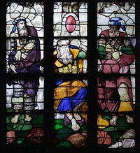 Stained glass window of Tree of Jesse (detail) in St Nicolas church, Châtillon-sur-Seine, Côte-d'Or department, Burgundy, France.