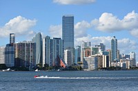 Skyline of en:Brickell / en:Miami from the en:Rickenbacker Causeway