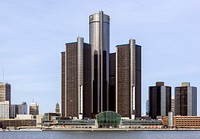 Renaissance Center, Detroit, Michigan from South 2014-12-07. Stitch of 42 images.