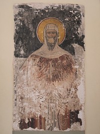 Fresco of Saint Antony, dating from 17th century, located within the church of Ayioi Apostoloi Solaki, Athens.