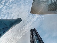 View upwards Shanghai tower, Shanghai World Financial Center and Jin Mao Tower