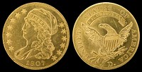 1807 G$5 Capped BustGold (fineness 0.9160), 25mm, 8.75g, designed by ReichJN2015-6736-37