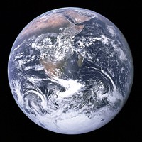 "The Blue Marble" is a famous photograph of the Earth taken on December 7, 1972, by the crew of the Apollo 17 spacecraft en route to the Moon at a distance of about 29,000 kilometres (18,000 mi). It shows Africa, Antarctica, and the Arabian Peninsula.