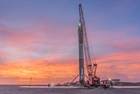 First stage of a Falcon 9 Full Thrust rocket on Landing Zone 1 (LZ-1). The stage landed successfully after launching 11 Orbcomm OG-2 telecommunication satellites to Low Earth orbit.