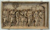 The Triumphal Procession Carrying the Spoils from the Temple of Jerusalem, attributed to Jean-Guillaume Moitte, c. 1797, terracotta - Fogg Art Museum, Harvard University, Cambridge, Massachusetts, USA. This artwork is in the public domain because the artist died more than 70 years ago.