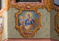 Wall painting on a bow window, "Ave Maria", Oberammergau, Bavaria, Germany.