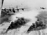 B-24 Liberator Through flak and over the destruction created by preceding waves of bombers, these 15th Air Force B-24s leave Ploesti, Rumania, after one of the long series of attacks against the No. 1 oil target in Europe. (U.S. Air Force photo)[1]LOC caption: "Waves of Consolidated B-24 liberators of the 15th AAF fly over the target area, the Concordia Vega Oil refinery, Ploești, Romania, unmindful of bursting flak, after dropping their bomb loads on the oil cracking plant, on 31 May '44"Image appeared in Life magazine, unknown date.[2]