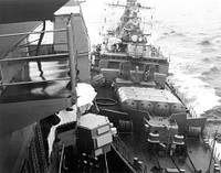 On 12 February 1988, the U.S. Navy cruiser USS Yorktown, while exercising the "right of innocent passage" for a spy mission in Soviet territorial waters, was rammed by the Soviet frigate Bezzavetniy (collision pictured) with the intention of pushing the Yorktown into international waters. This action has been called "the last incident of the Cold War". Service Depicted: Multi-National The SOVIET Krivak I class guided MISSILE frigate BEZZAVETNY (FFG 811) impacts the guided MISSILE cruiser USS YORKTOWN (CG 48) as the American ship exercises the right of free passage through the SOVIET-claimed 12-mile territorial waters.