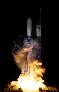 CAPE CANAVERAL, Fla. – On Launch Pad 17-B at Cape Canaveral Air Force Station in Florida, United Launch Alliance's Delta II rocket carrying NASA's Kepler spacecraft rises through the exhaust cloud created by the firing of the rocket’s engines. Liftoff was on time at 10:49 p.m. EST. Kepler is a spaceborne telescope designed to search the nearby region of our galaxy for Earth-size planets orbiting in the habitable zone of stars like our sun. The habitable zone is the region around a star where temperatures permit water to be liquid on a planet's surface. The challenge for Kepler is to look at a large number of stars in order to statistically estimate the total number of Earth-size planets orbiting sun-like stars in the habitable zone. Kepler will survey more than 100,000 stars in our galaxy. Photo credit: NASA/Regina Mitchell-Ryall, Tom Farrar.