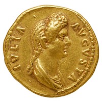 Aureus de Julia Titi, règne de Domitien. RIC (Domitianus) 218 - Cohen 6. - BMC 250. Avers : buste de Julia Titi, JULIA AUGUSTA. 7,68 gr, or, Rome, vers 81-84. Collection Bnf : IMP-8947