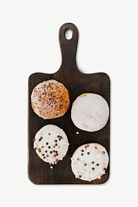 Mixed donuts on a black plate psd
