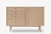 Vintage sideboard psd mockup in mid century modern design