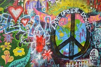 Colorful wall graffiti, world peace. View public domain image source here