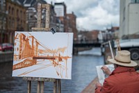 Outdoor drawing, city sketch. View public domain image source here