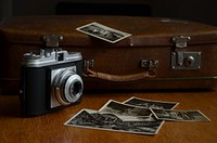 Vintage camera, travel photography. View public domain image source here