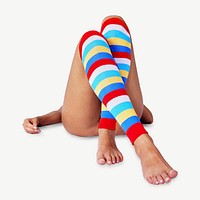 Woman wearing rainbow leg warmers isolated psd 