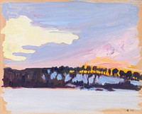Evening landscape, oil painting. Original public domain image by Akseli Gallen-Kallela from Finnish National Gallery. Digitally enhanced by rawpixel.