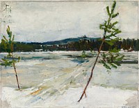 Winter landscape, oil painting. Original public domain image by Akseli Gallen-Kallela from Finnish National Gallery. Digitally enhanced by rawpixel.