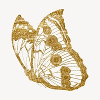 Gold glittery butterfly, aesthetic insect illustration.  Inspired by E.A. Séguy's style.