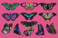 Aesthetic butterfly, vintage insect collage element set psd. Remixed from the artwork of E.A. Séguy.