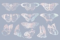 Aesthetic holography butterfly, aesthetic collage element set psd. Remixed from the artwork of E.A. Séguy.