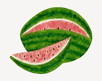 Vintage watermelon, fruit collage element psd.    Remastered by rawpixel