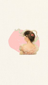 Feminine iPhone wallpaper, vintage woman rear view illustration. Remixed by rawpixel.