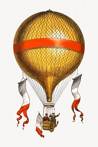 Hot air balloon with men riding in the basket.  Remastered by rawpixel