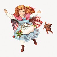 Running little girl, vintage illustration.  Remastered by rawpixel