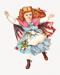 Running little girl, vintage illustration.  Remastered by rawpixel
