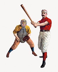 Vintage baseball players, sports illustration.   Remastered by rawpixel