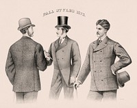 Fall styles (1873) Gentlemen's fashion illustration by Salisbury & Bros. Co. Original public domain image from the Library of Congress. Digitally enhanced by rawpixel.