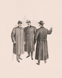 Three men in coats with U.S. Capitol building (1903).  Original public domain image from the Library of Congress. Digitally enhanced by rawpixel.