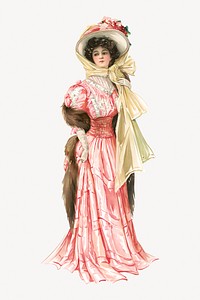 Victorian woman in pink dress.   Remastered by rawpixel