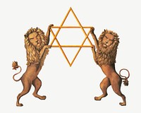 Henry Schile's Two lions holding Magen David psd.  Remastered by rawpixel