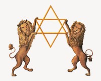 Henry Schile's Two lions holding Magen David.  Remastered by rawpixel