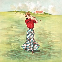 Woman playing golf (1904). Original public domain image from the Library of Congress. Digitally enhanced by rawpixel.