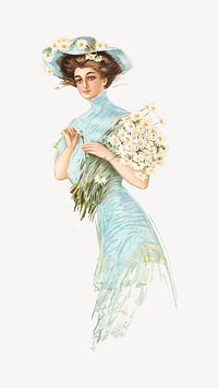 Woman holding daisy bouquet.   Remastered by rawpixel