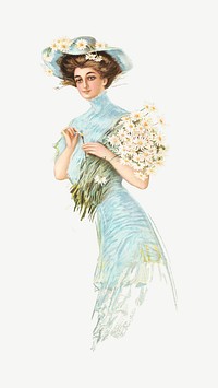 Woman holding daisy bouquet psd.   Remastered by rawpixel