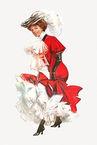 Victorian woman in red dress, vintage fashion psd.  Remastered by rawpixel